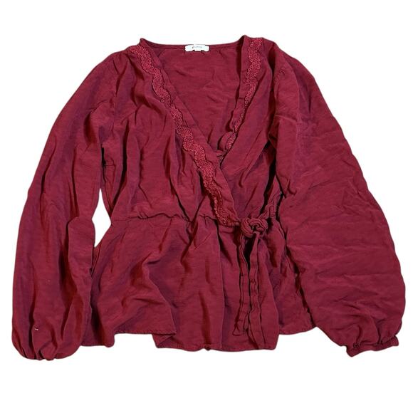 Maurices Crochet Wrap Top Size Small V-Neck Boho Fairy Cottage Peasant Casual - Picture 2 of 7